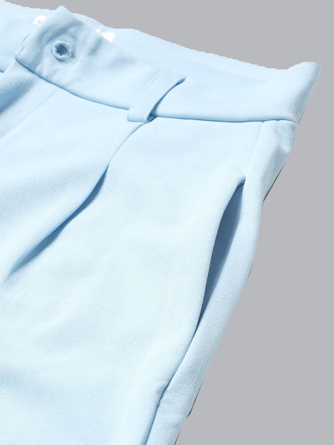 KOTTY BIZwear Women Blue Relaxed Straight Leg High-Rise Easy Wash Pleated Parallel Trousers