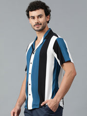 Kotty Men Cuban Collar Striped Casual Shirt