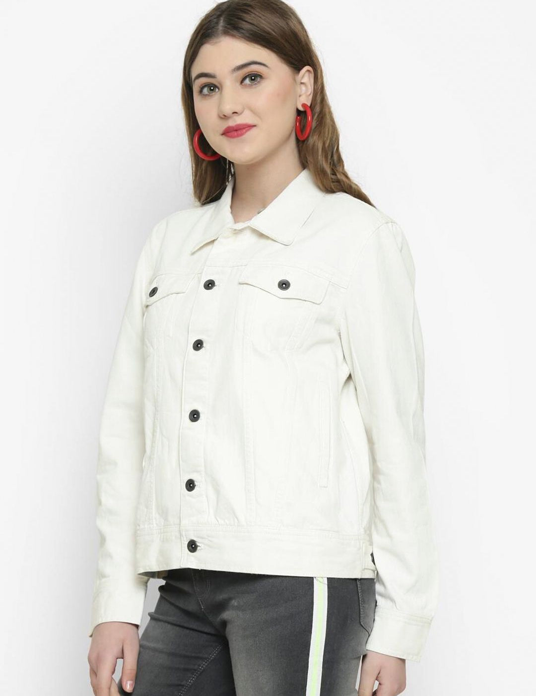 Kotty Women White Printed Denim Jacket