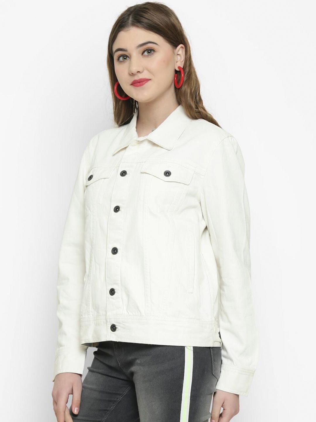 Kotty Women White Printed Denim Jacket