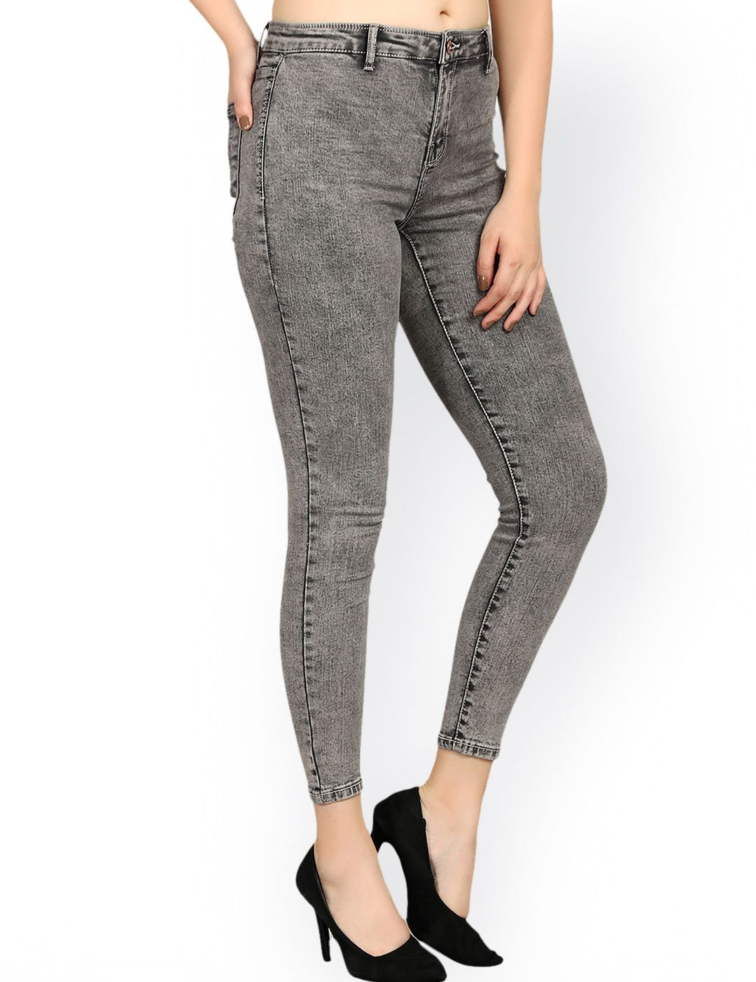 Kotty Women Grey Skinny Fit High-Rise Clean Look Stretchable Jeans