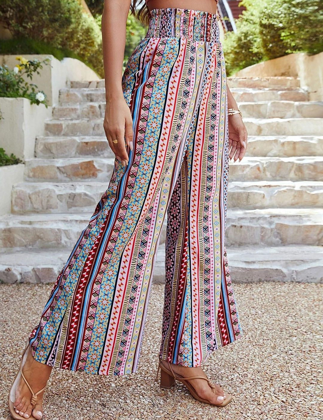 Kotty Women Striped Straight Fit High-Rise Easy Wash Cotton Parallel Trousers