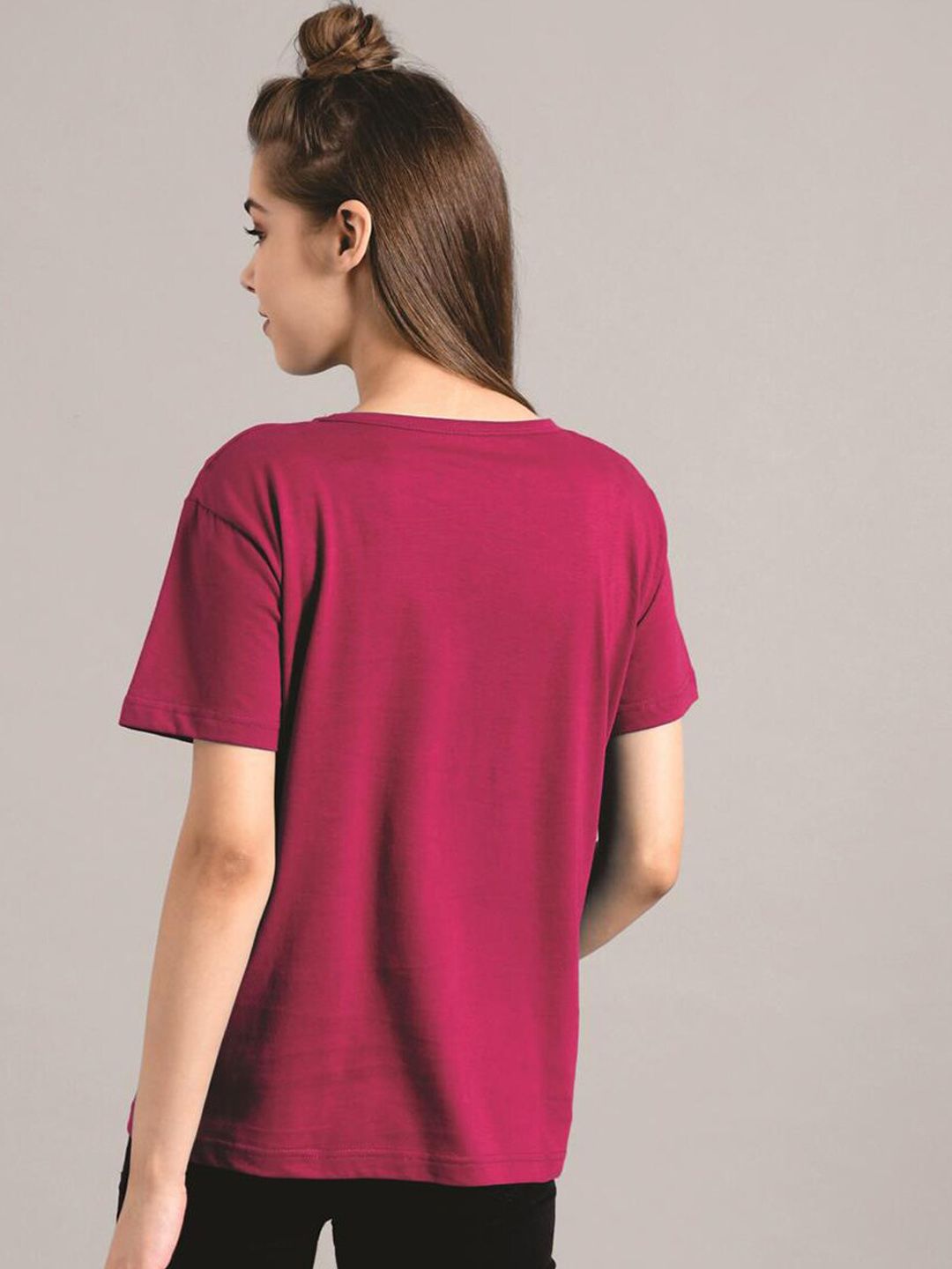 Kotty Women Maroon Printed Round Neck T-shirt