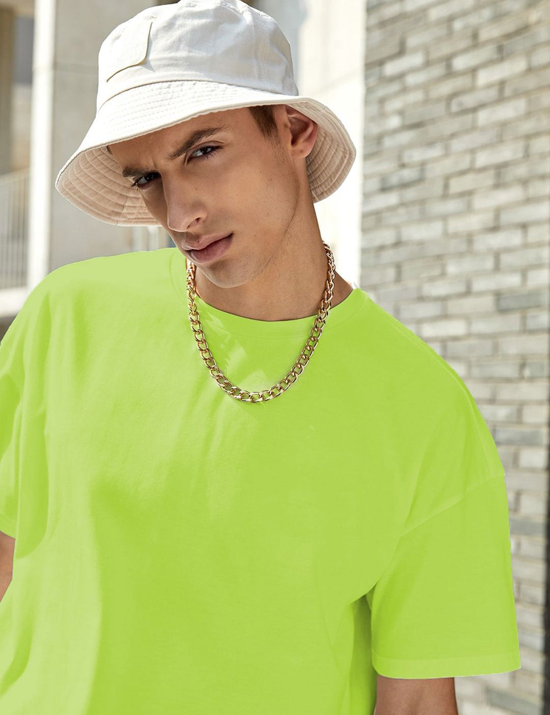 Kotty Green Drop-Shoulder Sleeves Oversized Cotton Casual T-Shirt