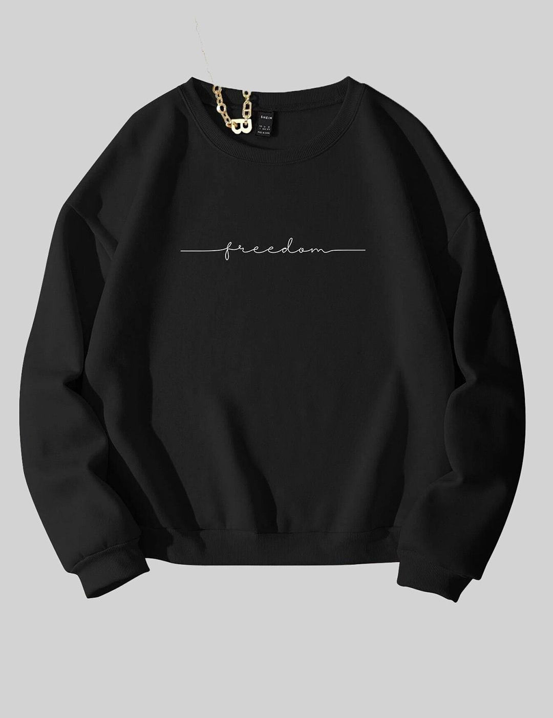 Kotty Typography Printed Round Neck Fleece Pullover Sweatshirt