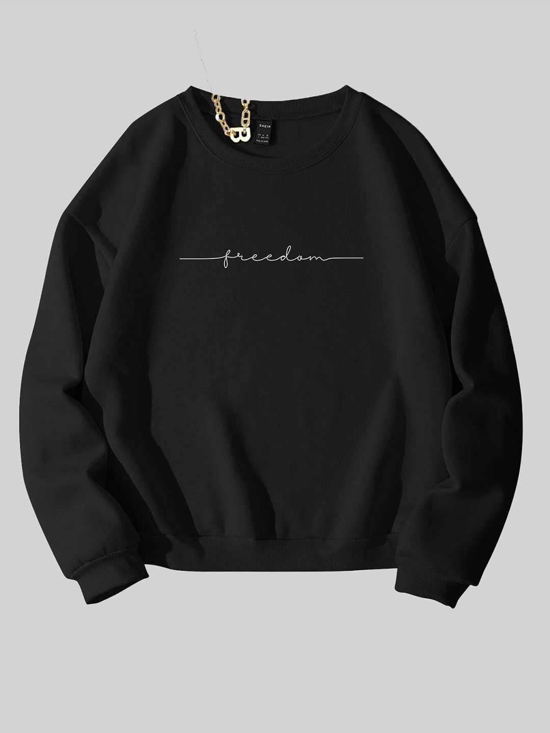 Kotty Typography Printed Round Neck Fleece Pullover Sweatshirt