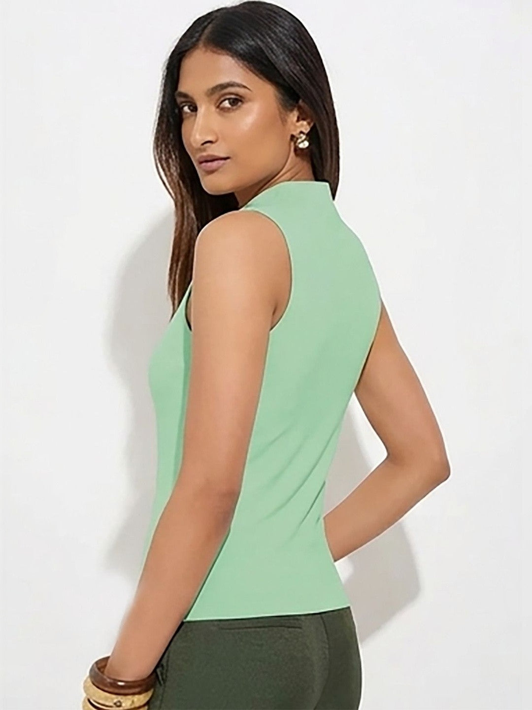 Kotty Top Forest Green Women's High Sleeveless Fashion