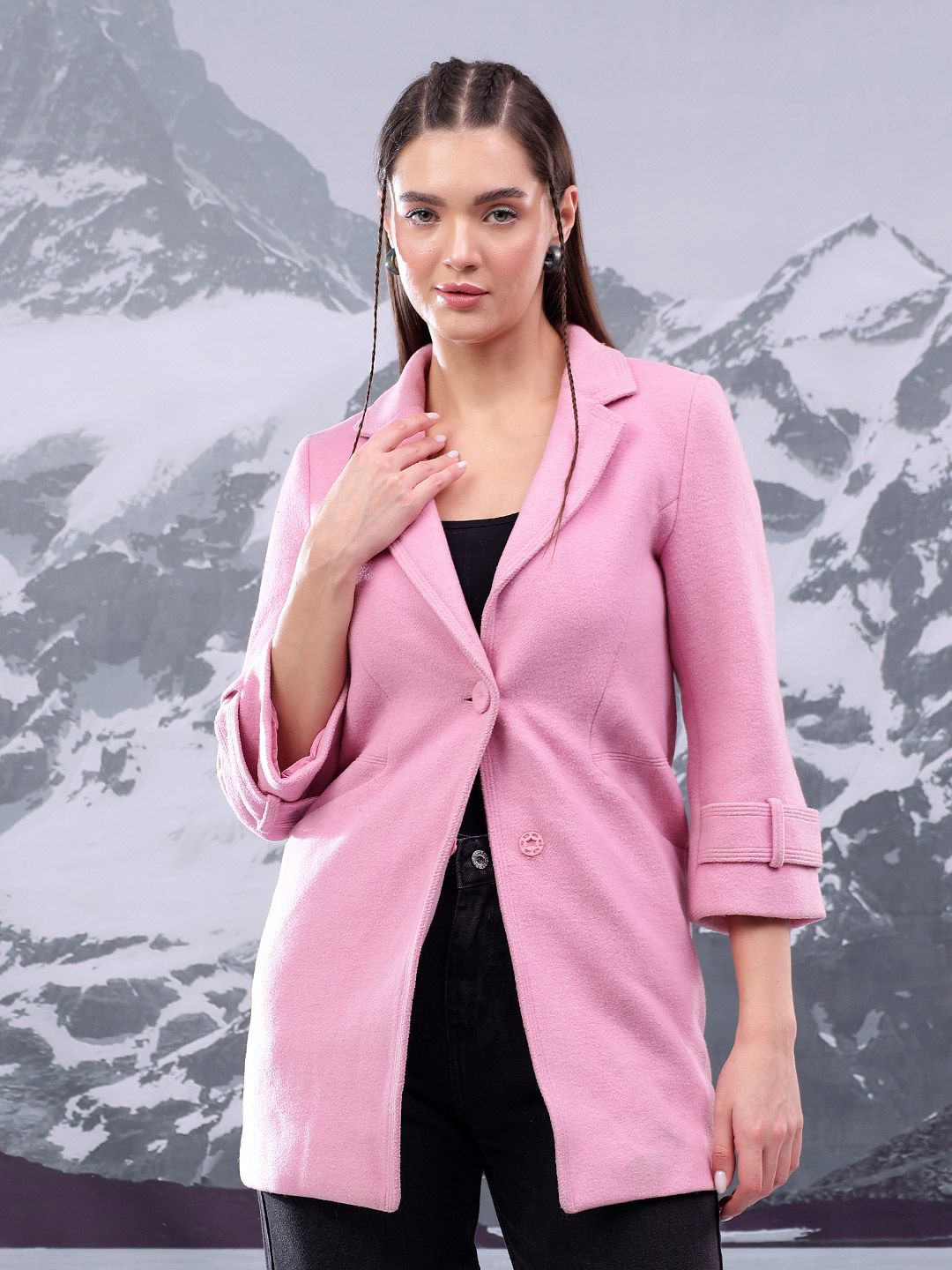 Kotty Women Notched Lapel Collar Longline Overcoat