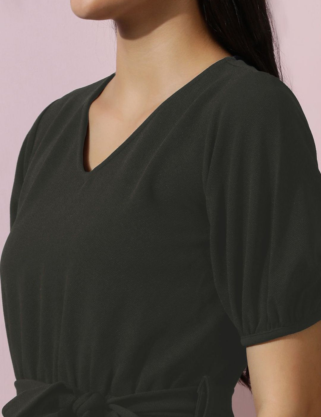 Kotty Women Solid Puff Sleeve A-Line Dress