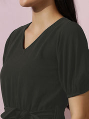 Kotty Women Solid Puff Sleeve A-Line Dress