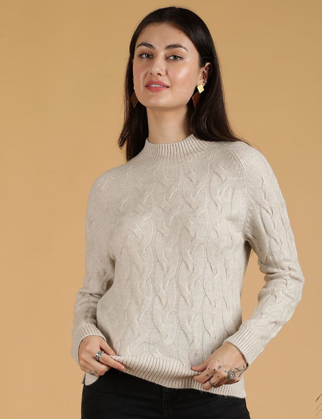 Kotty Women Turtle Neck Cable Knit Pullover Sweater