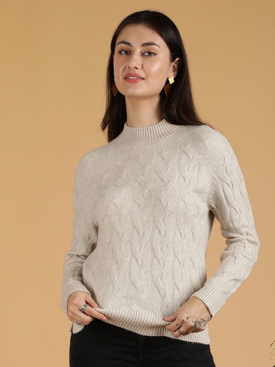 Kotty Women Turtle Neck Cable Knit Pullover Sweater