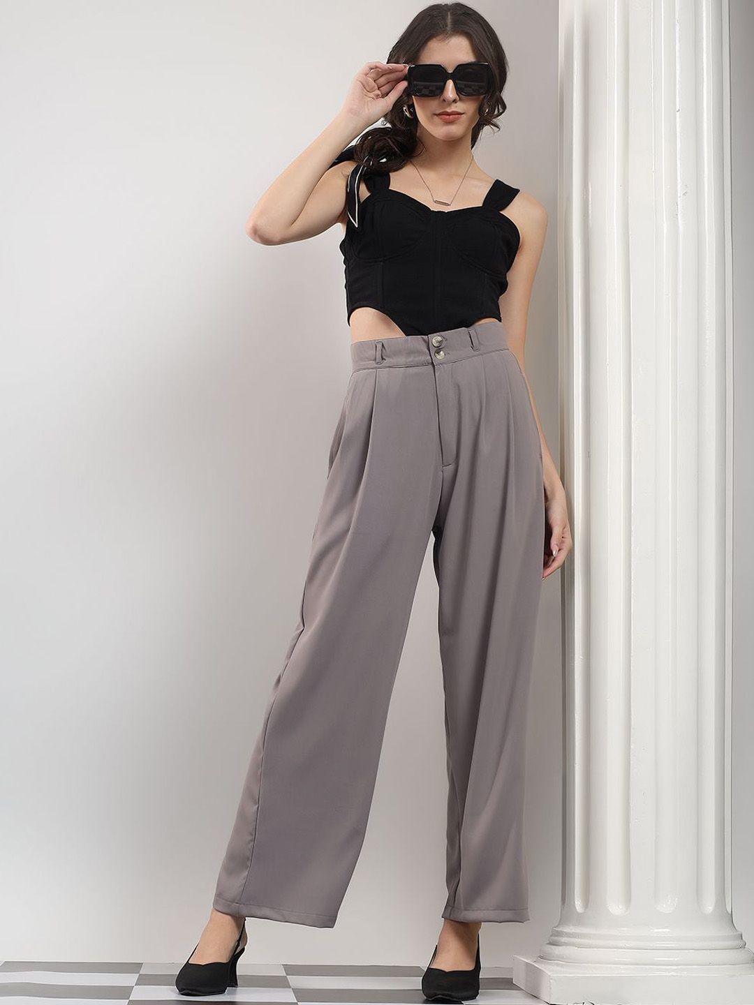 Kotty Women High-Rise Easy Wash Pleated Trousers