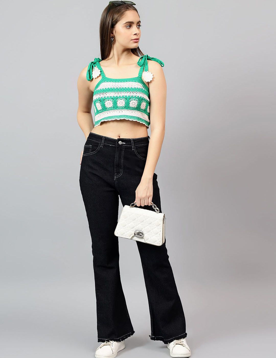 Kotty Embellished Cotton Crochet Crop Top