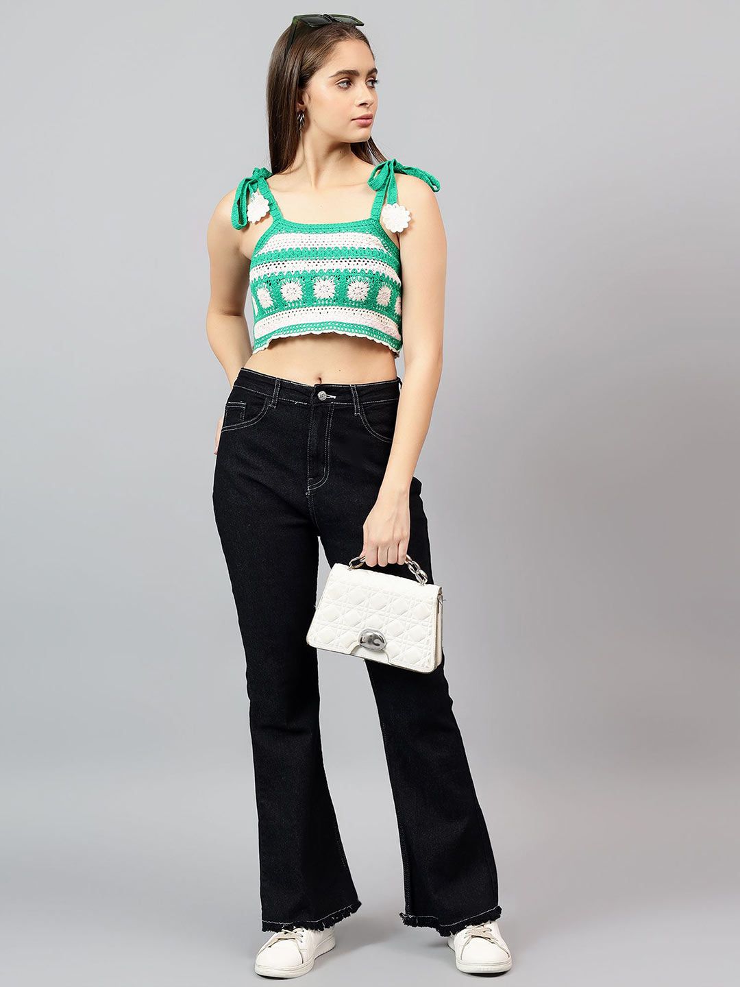 Kotty Embellished Cotton Crochet Crop Top