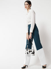 Kotty Women Colourblocked Relaxed Straight Leg Straight Fit High-Rise Easy Wash Trousers