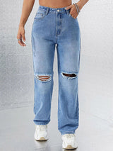 Kotty Women Straight Fit High-Rise Slash Knee Stretchable Jeans