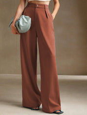 Kotty Women Straight Fit High-Rise Easy Wash Pleated Cotton Trousers
