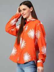 Kotty Women Comfort Spread Collar Graphic Printed Cotton Oversized Casual Shirt