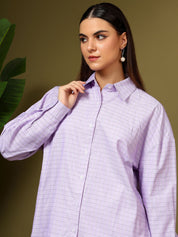 Kotty Women Relaxed Fit Spread Collar Grid Tattersall Checked Cotton Casual Shirt