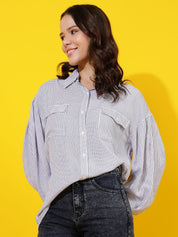 Kotty Women Comfort Spread Collar Micro Checked Cotton Oversized Casual Shirt