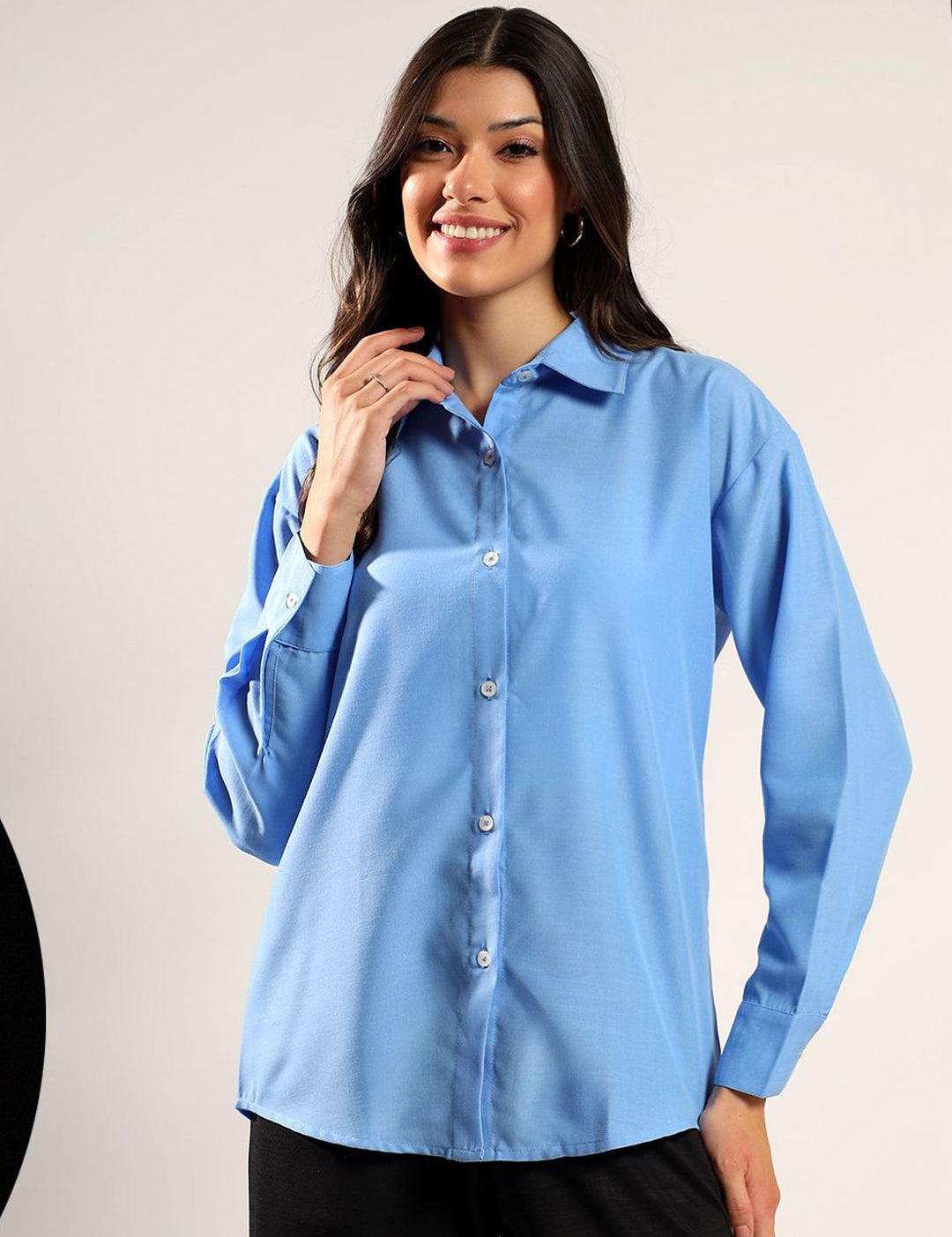 Kotty Women Relaxed Fit Solid Spread Collar Cotton Casual Shirt