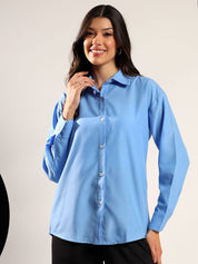 Kotty Women Relaxed Fit Solid Spread Collar Cotton Casual Shirt