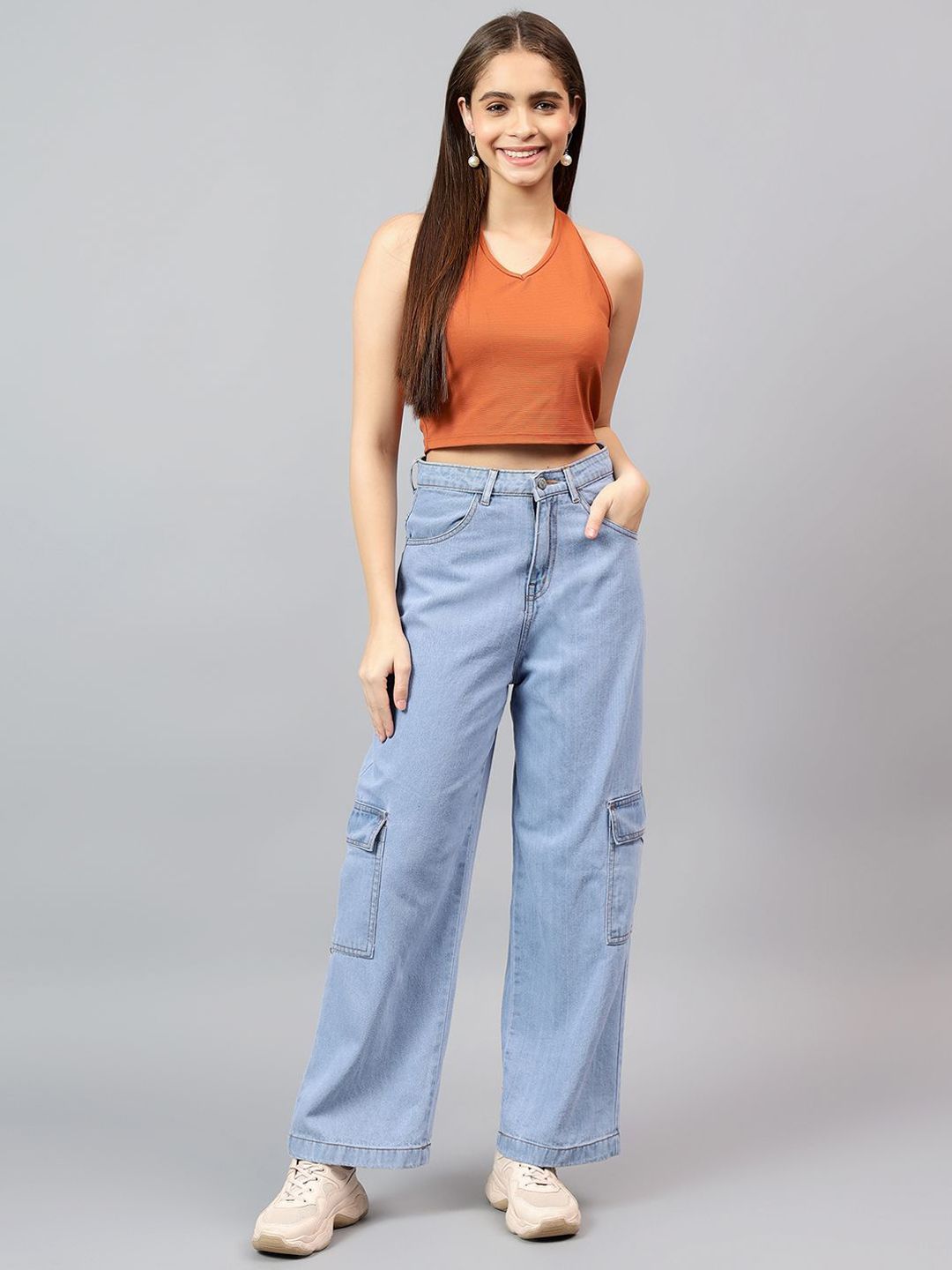 Kotty Women Straight Fit High-Rise Stretchable Cotton Jeans