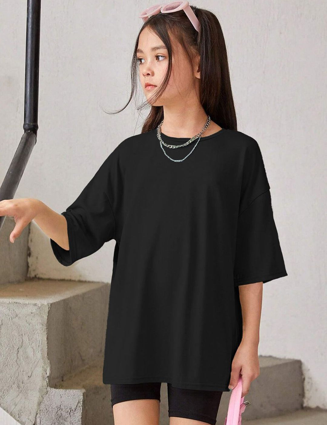 Kotty Girls Graphic Printed Round Neck Cotton Oversized T-shirt