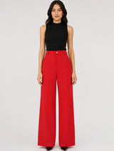 Red Relaxed Fit High-Rise Trousers for Women | Kotty