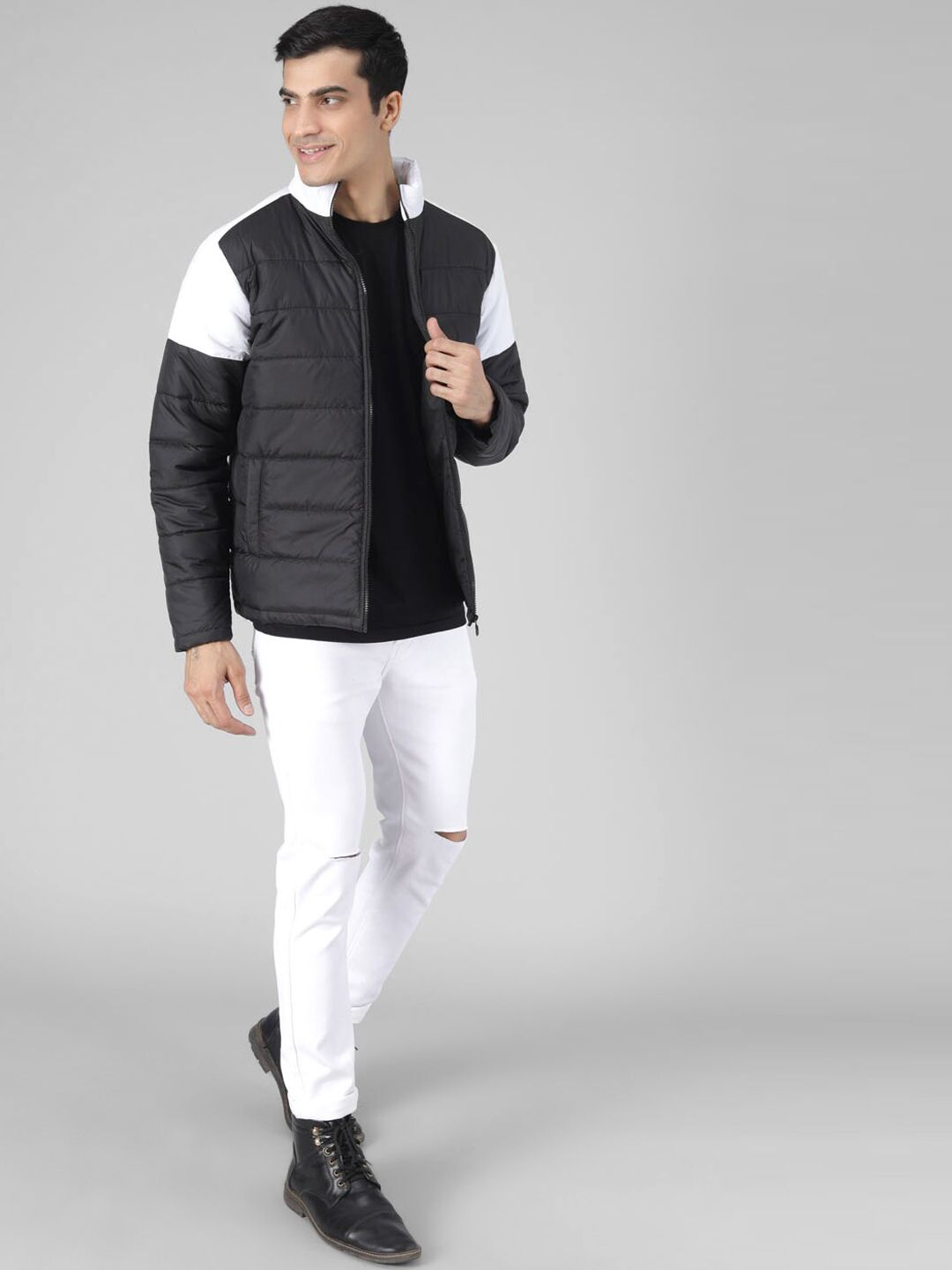Kotty Men Black & White Colourblocked Padded Jacket