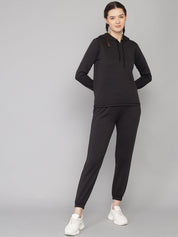 Kotty Black Solid Hooded Regular Fit Winter Sweatshirt & Joggers Set