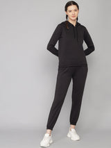 Kotty Black Solid Hooded Regular Fit Winter Sweatshirt & Joggers Set
