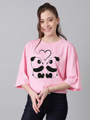 Kotty Graphic Printed Round Neck Drop-Shoulder Sleeves Oversized Fit Cotton T-Shirt