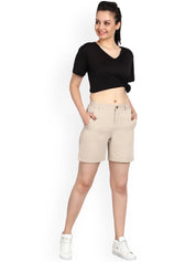 Kotty Women Beige Solid Regular Fit Regular Shorts