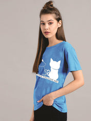 Kotty Women Blue Printed Round Neck T-shirt