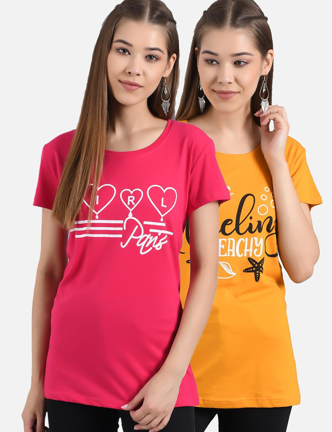 Kotty Women Set Of 2 Printed Round Neck T-shirt