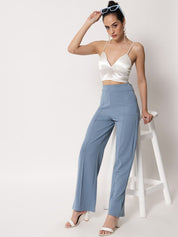 Kotty Women Blue Relaxed Straight Fit High-Rise Easy Wash Trouser