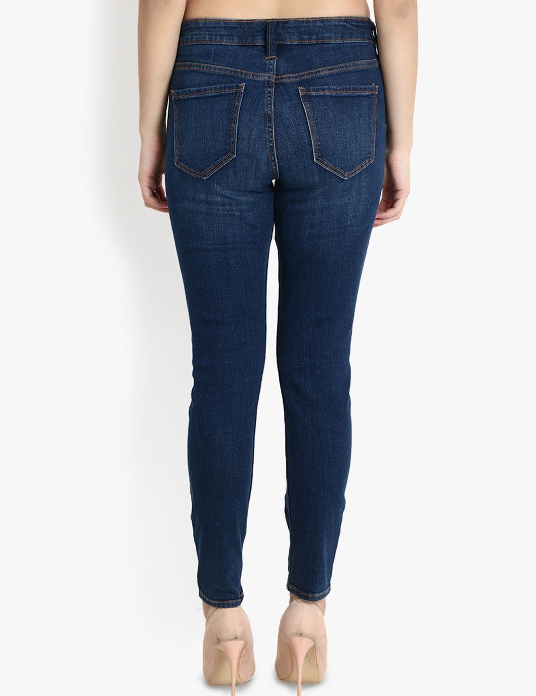 Kotty Women Navy Blue Skinny Fit Mid-Rise Slash Knee Jeans