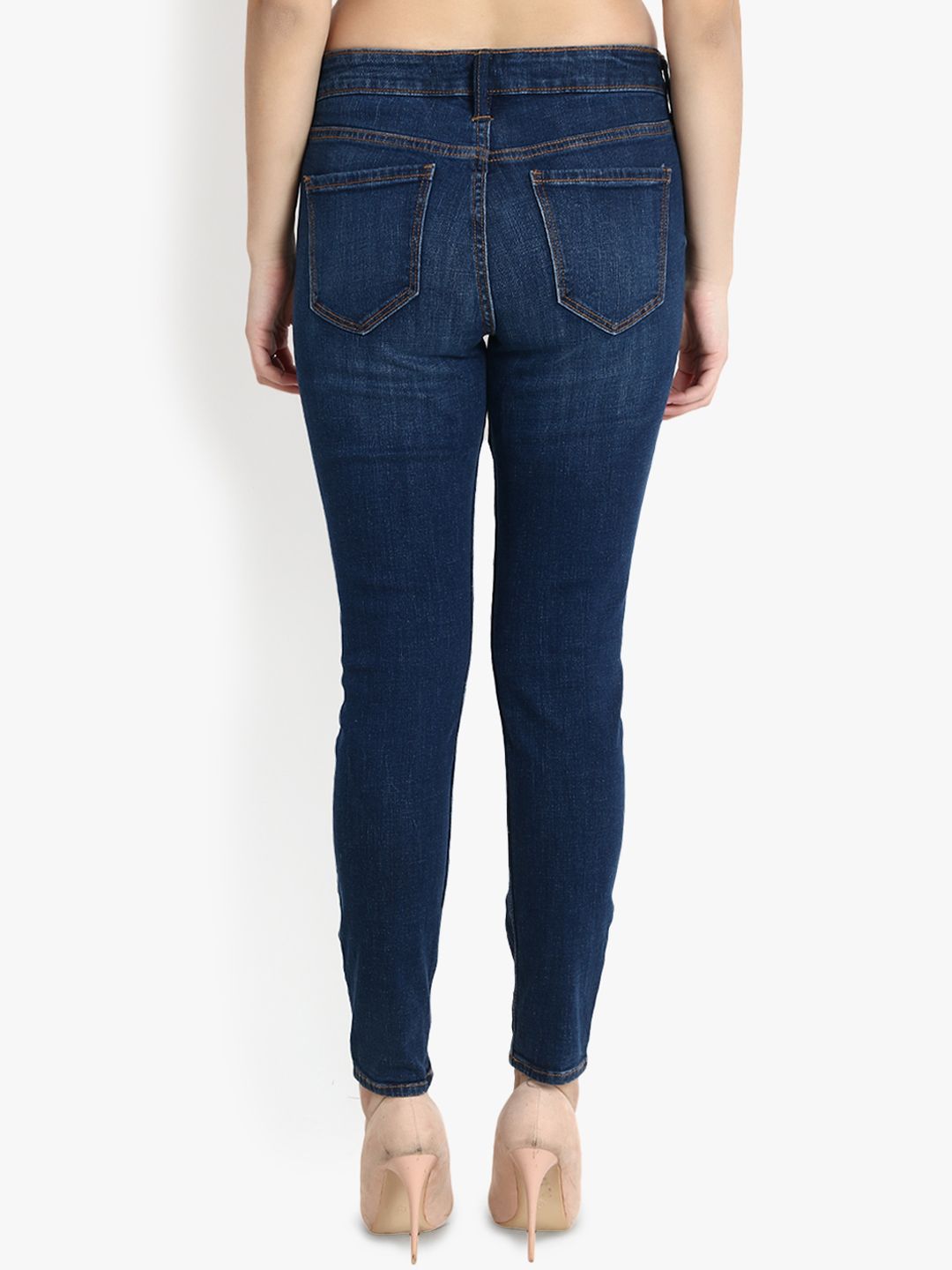 Kotty Women Navy Blue Skinny Fit Mid-Rise Slash Knee Jeans