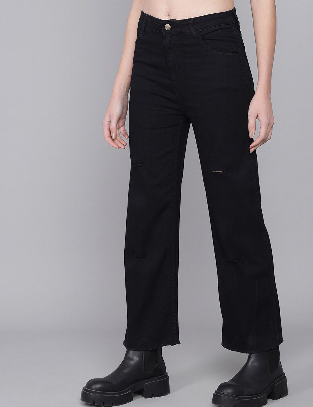 Kotty Women Blue Flared High-Rise Slash Knee Jeans