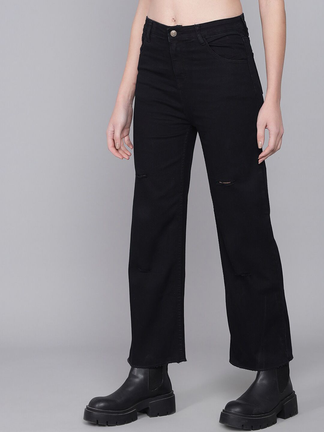 Kotty Women Blue Flared High-Rise Slash Knee Jeans