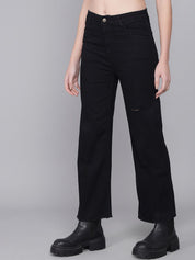 Kotty Women Blue Flared High-Rise Slash Knee Jeans