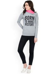 Kotty Women Grey Melange Printed Sweatshirt