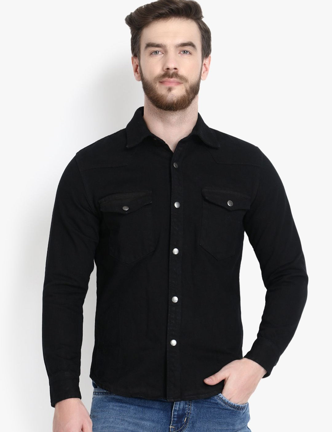 Kotty Men Black Solid Lightweight Denim Jacket