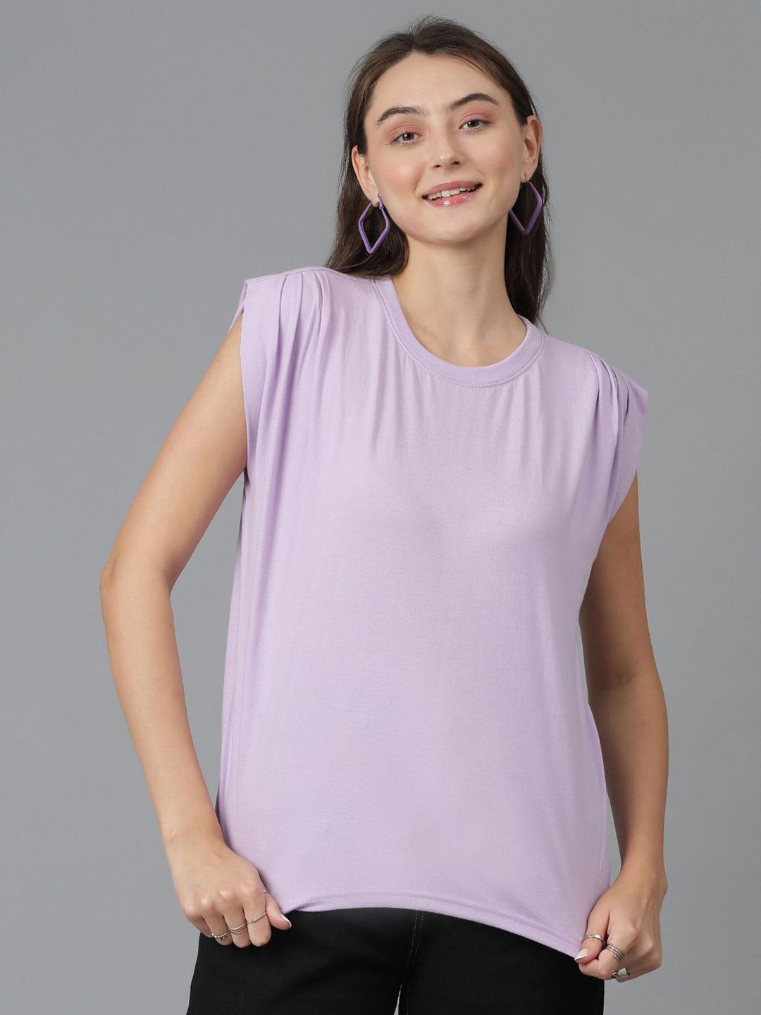 Kotty Purple Cap Sleeves Cotton Casual T-shirt