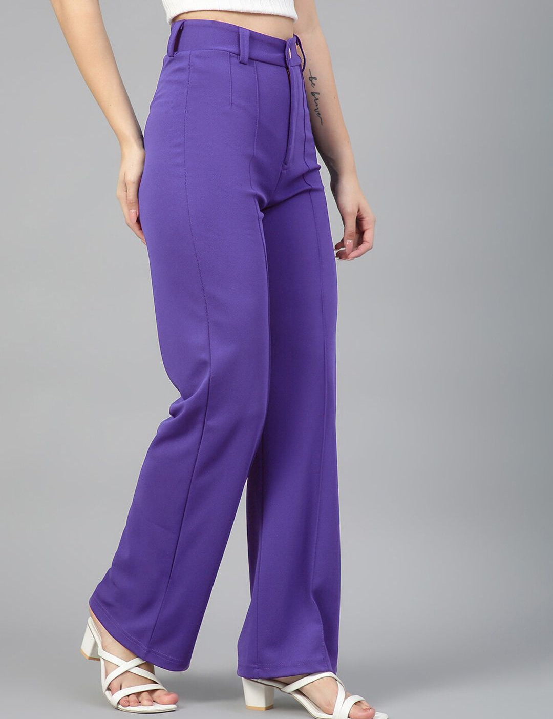 KOTTY BIZwear Women Relaxed Straight Leg High-Rise Straight Fit Easy Wash Trousers