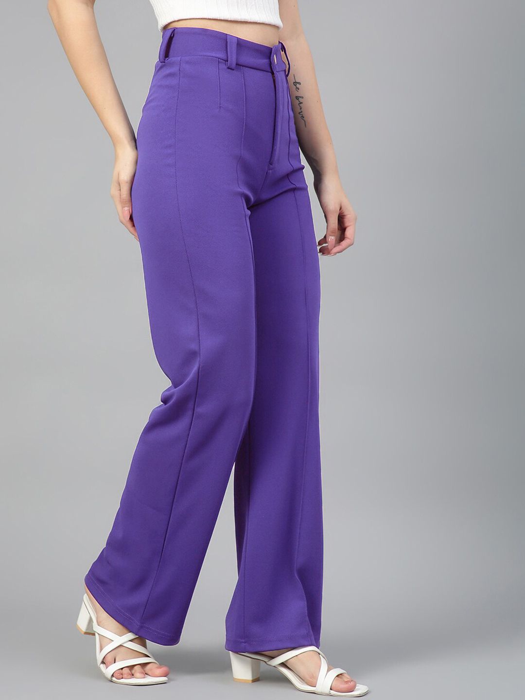 KOTTY BIZwear Women Relaxed Straight Leg High-Rise Straight Fit Easy Wash Trousers