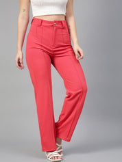 Kotty Women Relaxed Straight Leg Straight Fit High-Rise Easy Wash Trousers