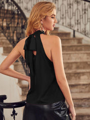 Kotty Black Halter Neck Styled Back Satin Top